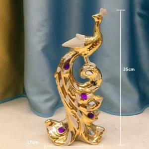 Escultura de Fênix Dourada em Cerâmica para Decoração de Ambientes - D 35x17x8cm