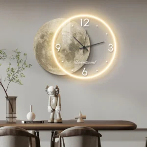 Relógio de Parede Adesivo Lua com Luz LED - Decoração Moderna