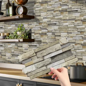 Adesivos de Parede Decorativos de Mármore Falso para Cozinha e Banheiro - Cor 8, 12 peças