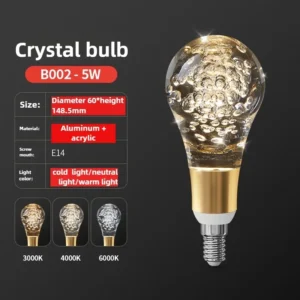 Lâmpada de Cristal LED E27/E14 - Brilho Quente e Frio para Casa