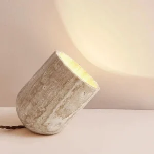 Luminária de Chão Moderna em Pedra Travertina Amarela para Decoração