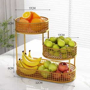 Cesta de Frutas Multicamadas de Aço Inoxidável para Cozinha e Sala - Dourado