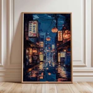 Pôster Neon de Rua de Tóquio - Arte Cyberpunk para Decoração