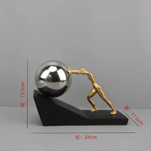 Escultura de Resina Personagem Empurrando Bola - Decoração de Mesa - Prata
