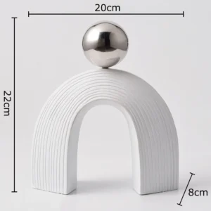 Escultura Abstrata em Resina em Forma de U para Decoração de Mesa - Branco com Bola Prateada