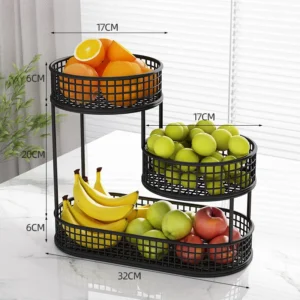 Cesta de Frutas Multicamadas de Aço Inoxidável para Cozinha e Sala - PRETO