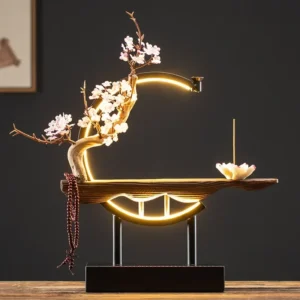 Queimador de Incenso Refluxo Estilo Chinês com Luz LED - Decoração Elegante - Cor A