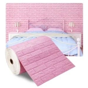 Papel de Parede 3D Autoadesivo Tijolo para Decoração de Ambientes - Cor Rosa, 70cm x 1000cm