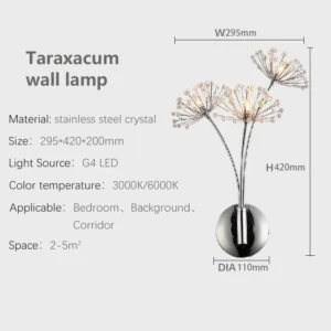 Lâmpada de Parede Cristal Dente-de-Leão - Iluminação Decorativa Moderna