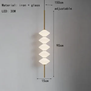 Luminária Pendente LED Moderna de Vidro Branco com Fio Dourado e Preto