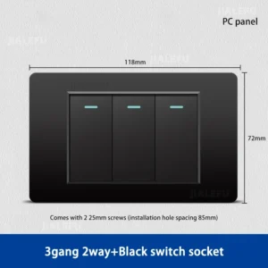 Interruptor de Parede 3 Gangues 2 Way Cinza Preto Branco Ouro