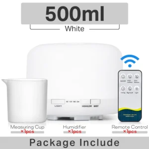 Umidificador de Ar Ultrassônico com Difusor de Óleo Essencial e Controle Remoto - Branco 500ml