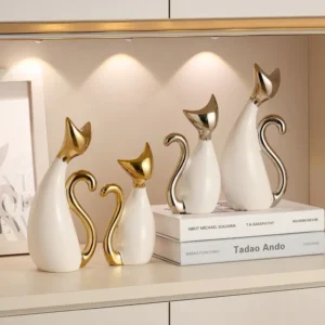 Escultura de Gato Cerâmica Moderna para Decoração de Casa e Escritório
