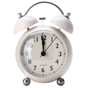 Relógio Despertador Retro de Metal com Luz de Fundo - Silencioso e Moderno - White