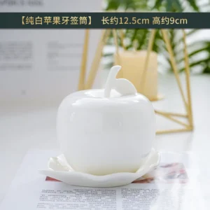 Caixa de Palito Decorativa em Cerâmica Branca com Detalhes Dourados