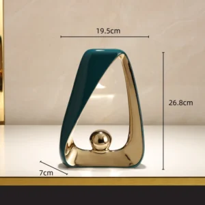 Escultura Decorativa em Cerâmica Geométrica com Bola Dourada - Modelo E