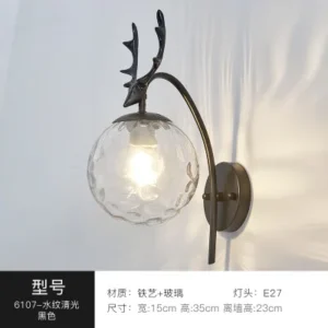 Arandela Moderna de Parede em Metal e Vidro para Decoração - Preto B