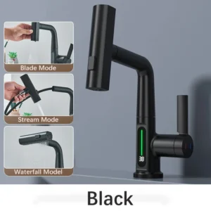 Torneira de Cozinha Inteligente com Display Digital e Rotação 360° - PRETO