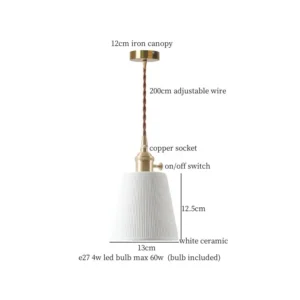 Luminária Pendente Vintage em Cerâmica com LED para Sala e Jantar