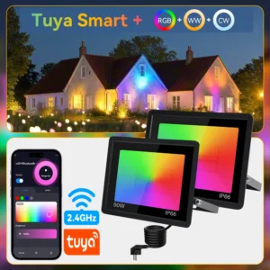 Holofote Inteligente RGB LED à Prova d'Água para Jardim - 50W/100W