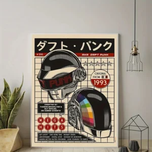 Quadro Decorativo Daft Punk Retro para Sala e Quarto - Pintura em Tela