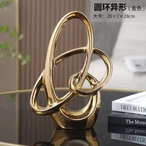 Escultura de Cerâmica em Forma de Anel para Decoração de Casa - ouro grande