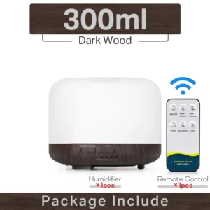 Umidificador de Ar Ultrassônico com Difusor de Óleo Essencial e Controle Remoto - Madeira Escura 300ml