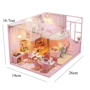 Kit de Montagem de Casa de Bonecas em Madeira - Brinquedo Criativo - M028-B With Cover