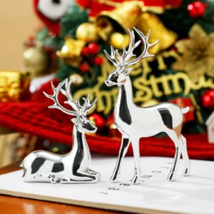 Decoração de Natal: Estatuetas de Rena em Resina para sua Casa - Prata