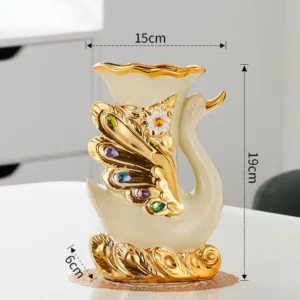 Vaso de Cerâmica Dourado em Formato de Cisne para Decoração - Modelo A