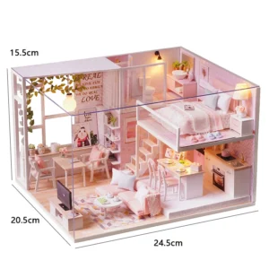 Casa de Boneca Mini DIY com Móveis - Montagem Criativa para Crianças - L-022-B com tampa