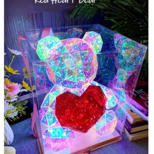 Urso de Pelúcia Vermelho com Lâmpada LED - Presente Romântico - Urso Vermelho 30cm