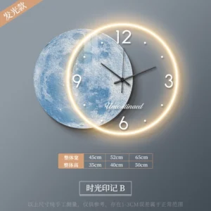 Relógio de Parede Adesivo Lua com Luz LED - Decoração Moderna