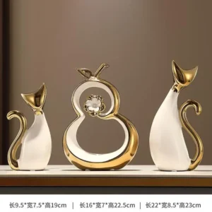 Escultura de Gato Cerâmica Moderna para Decoração de Casa e Escritório - Modelo 3 - 3 Peças