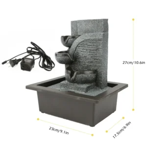 Fonte de Água Feng Shui de Mesa com Luz LED - Decoração Minimalista - Cinza Claro, Plugue 220V EU
