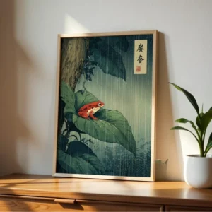 Pôster Decorativo de Sapo Japonês em Tela - Estilo Vintage