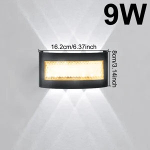 Luz de Parede LED à Prova D'Água para Jardim e Ambientes Internos - 6500K-3000K-9W