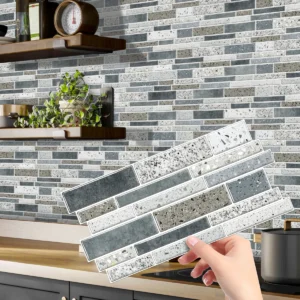 Adesivos de Parede Decorativos de Mármore Falso para Cozinha e Banheiro - Cor 23, 48 peças