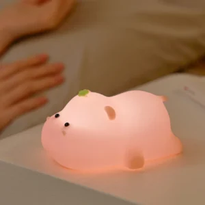 Luz Noturna Rosa em Silicone LED - Abajur Infantil Recarregável - hippo