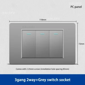 Interruptor de Parede 3 Gangues 2 Way Cinza Preto Branco Ouro
