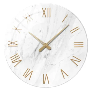 Relógio de Parede Moderno em Mármore Branco com Numerais Romanos - 30cm