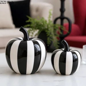 Escultura de Cerâmica Minimalista em Preto e Branco - Maçãs e Pêra