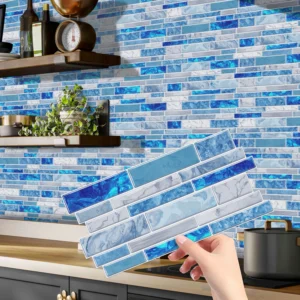 Adesivos de Parede Decorativos de Mármore Falso para Cozinha e Banheiro - Cor 4, 48 peças