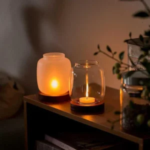 Castiçal Vintage de Madeira com Tampa de Vidro para Decoração