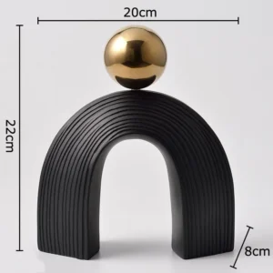 Escultura Abstrata em Resina em Forma de U para Decoração de Mesa - Preto com Bola Dourada