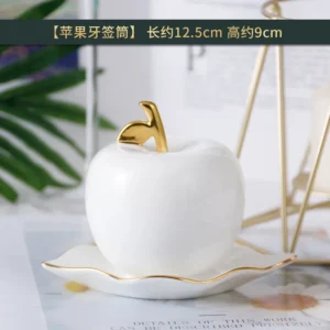 Caixa de Palito Decorativa em Cerâmica Branca com Detalhes Dourados