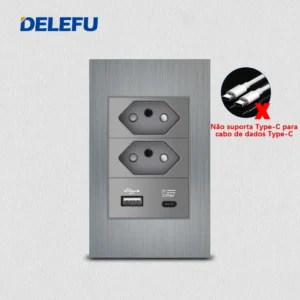 Painel de Alumínio Escovado Cinza para Tomada de Parede 10A 20A - 2Brasil AC, Universal