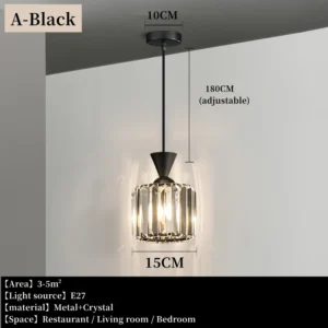 Lustre Pendente de Cristal Moderno para Sala de Estar e Restaurante