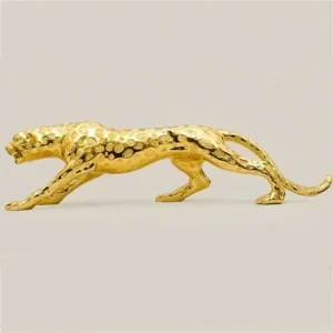 Escultura Abstrata de Pantera Dourada em Resina - Decoração Moderna - Ouro, 53cm