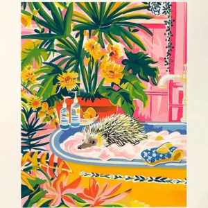 Pôster Gato Preto para Banheiro - Decoração Engraçada e Tropical